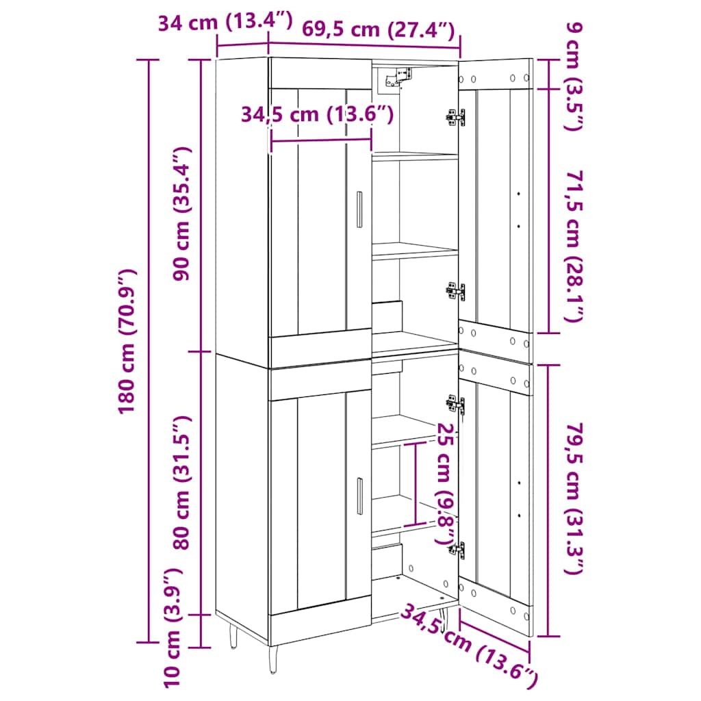 Highboard 2 pcs Crni hrast Konstruirano drvo