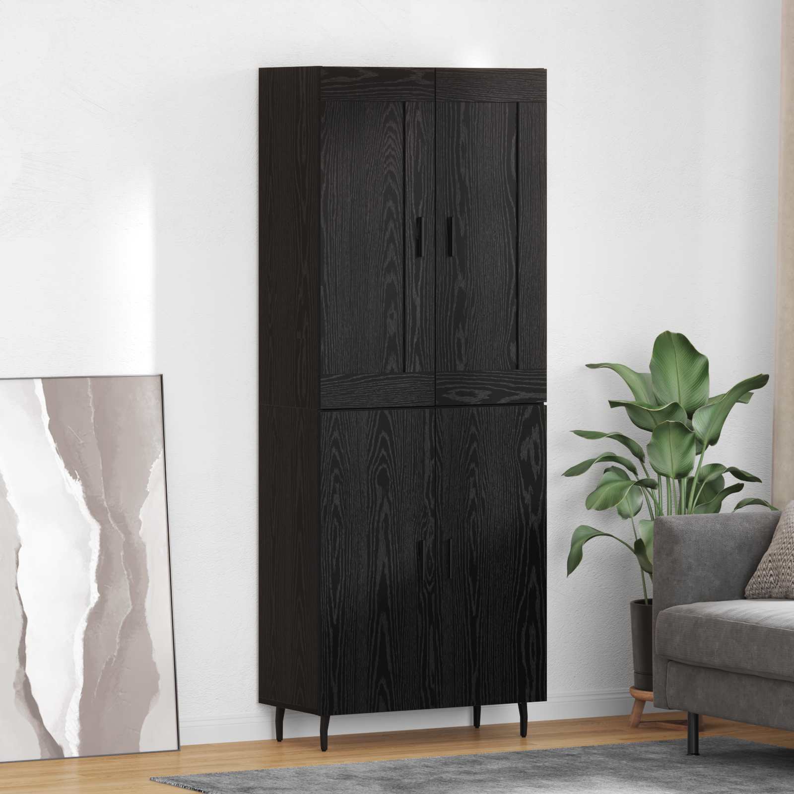 Highboard 2 pcs Crni hrast Konstruirano drvo