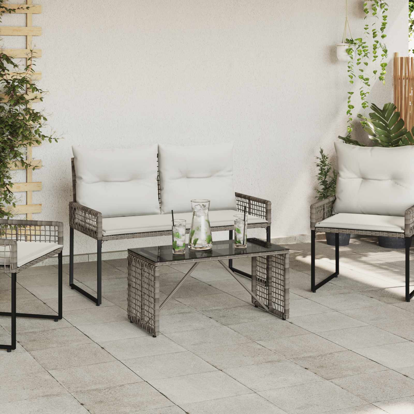 Vanjski stol Siva i crna 80 x 40 x 40 cm PE Rattan i Staklo