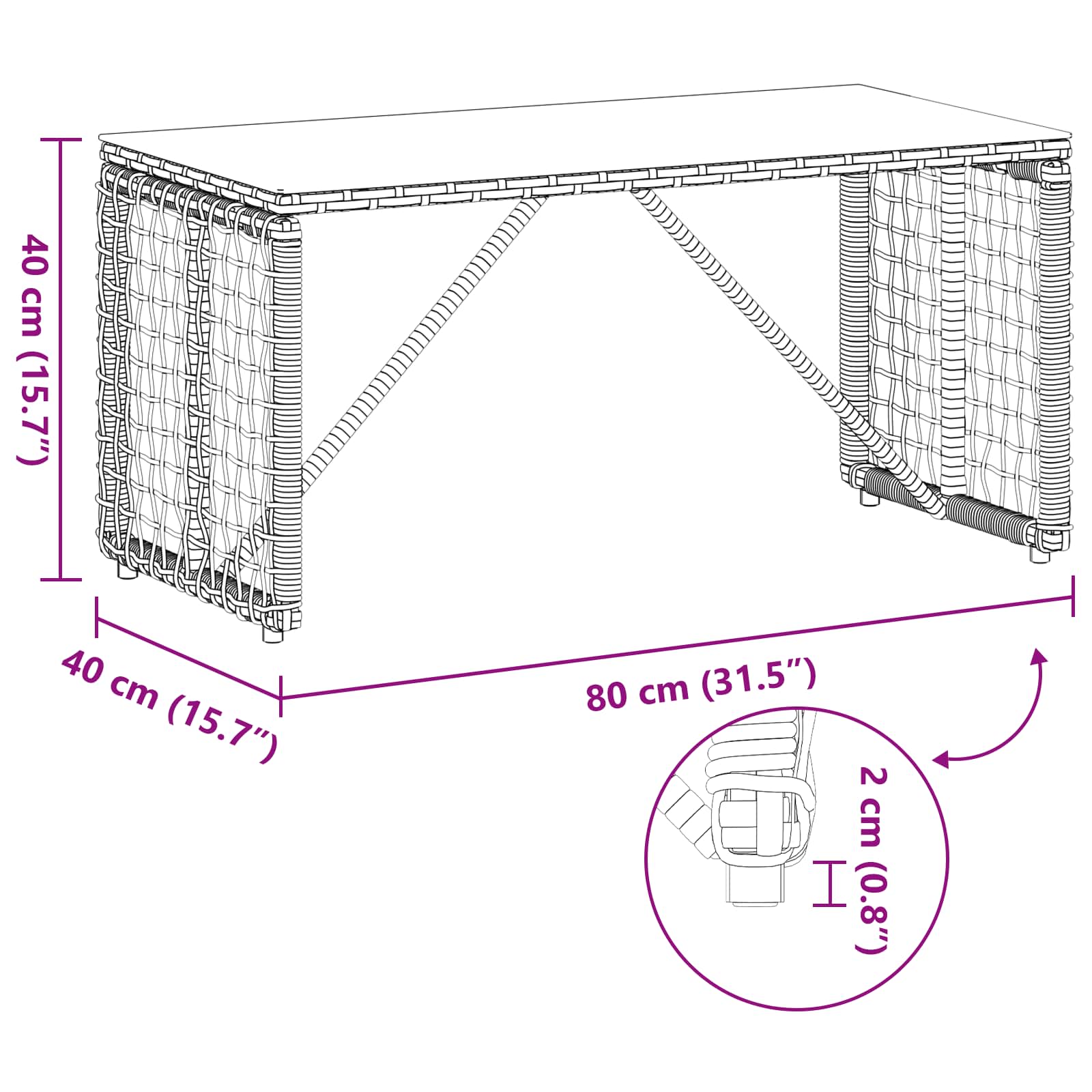 Vanjski stol Siva i crna 80 x 40 x 40 cm PE Rattan i Staklo