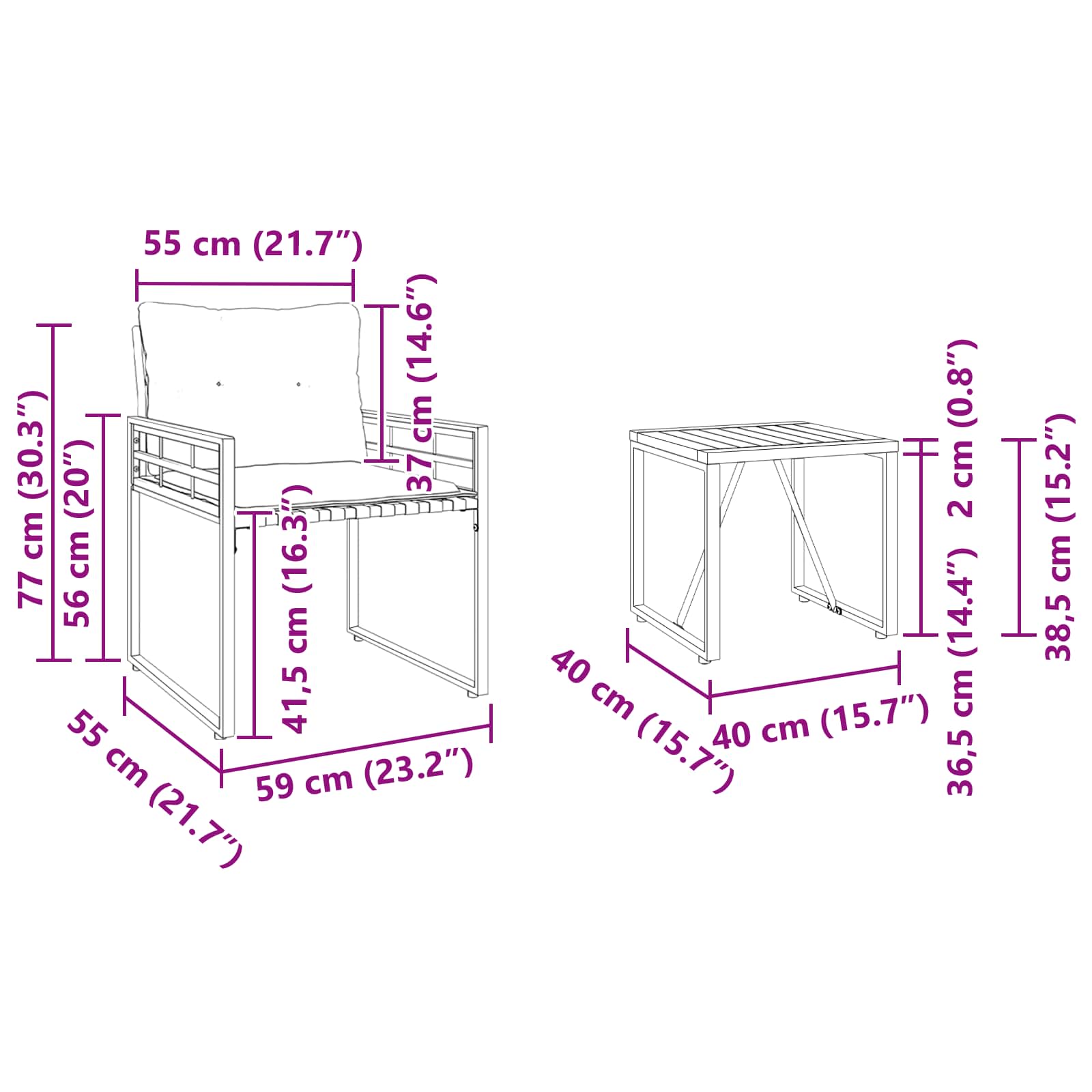 Set vanjskog namještaja s jastukom 3 pcs Krema