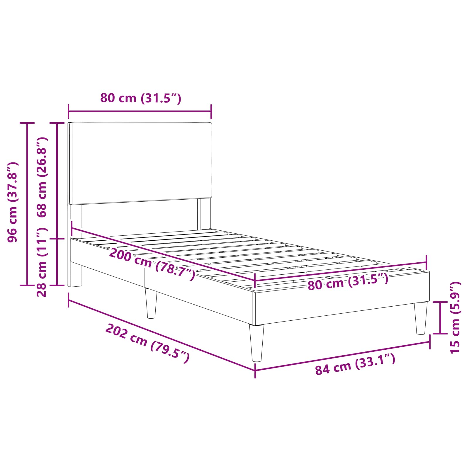Krevetna konstrukcija Krem 80 x 200 cm Kordura tekstil