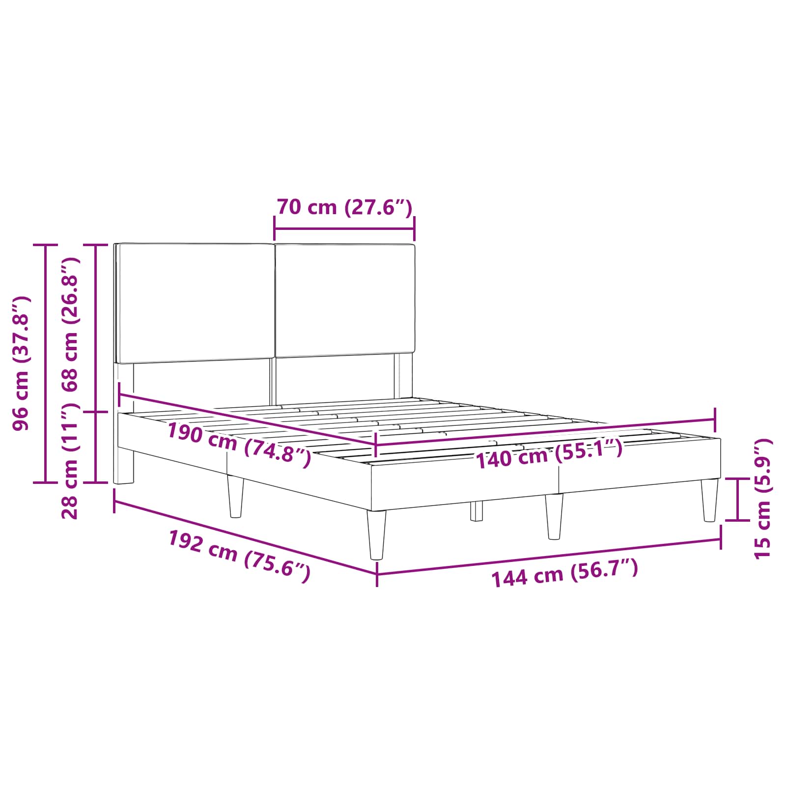 Krevetna konstrukcija Tamnosiva 140 x 190 cm Kordura tekstil