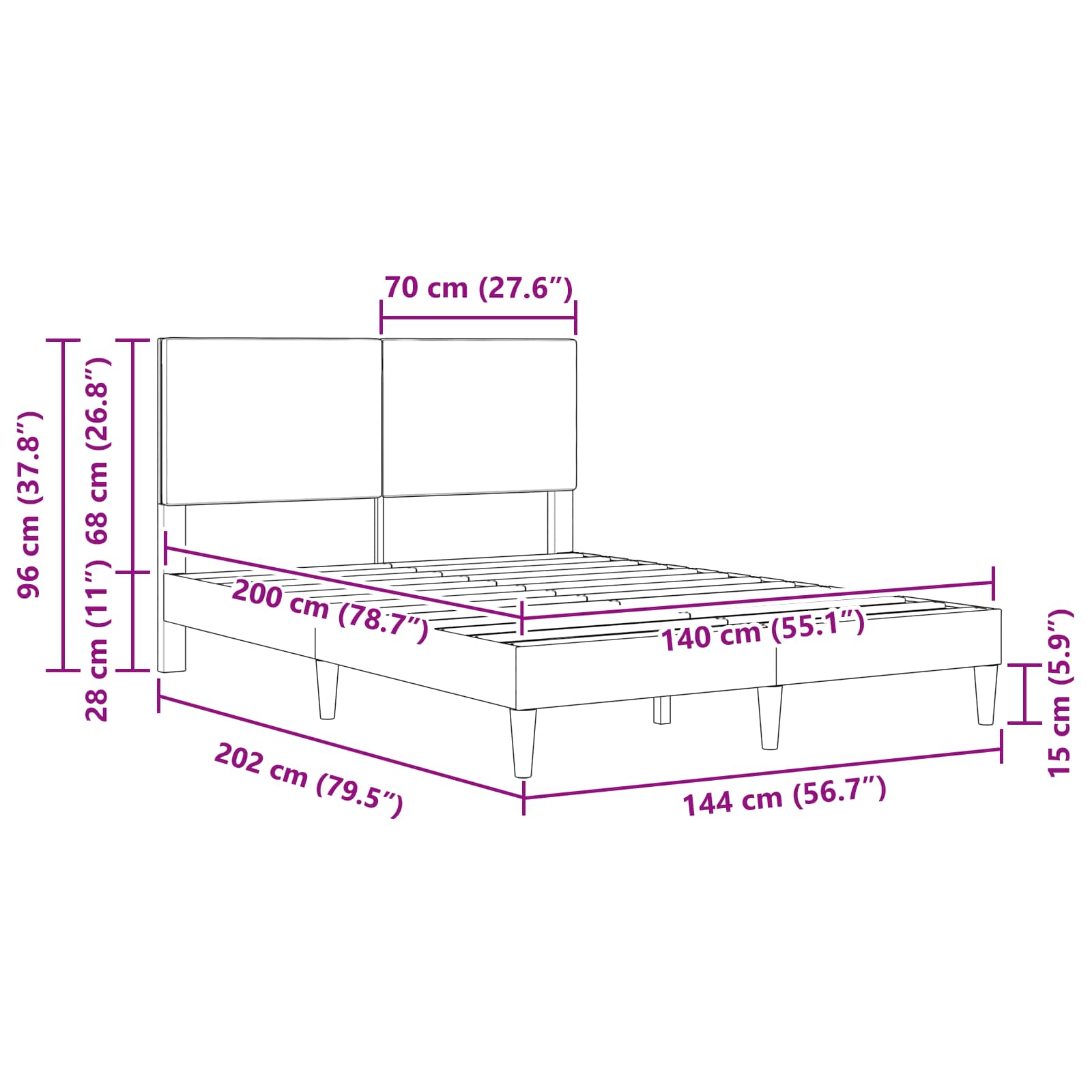 Krevetna konstrukcija Tamnosiva 140 x 200 cm Kordura tekstil