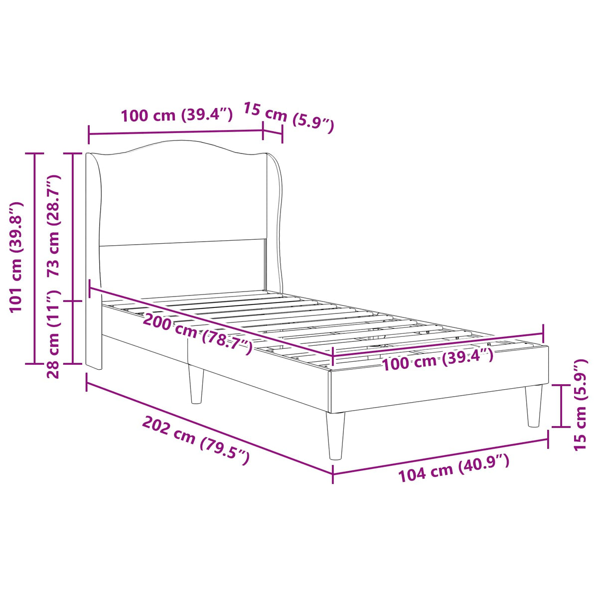 Krevetna konstrukcija Tamnosiva 100 x 200 cm Baršun
