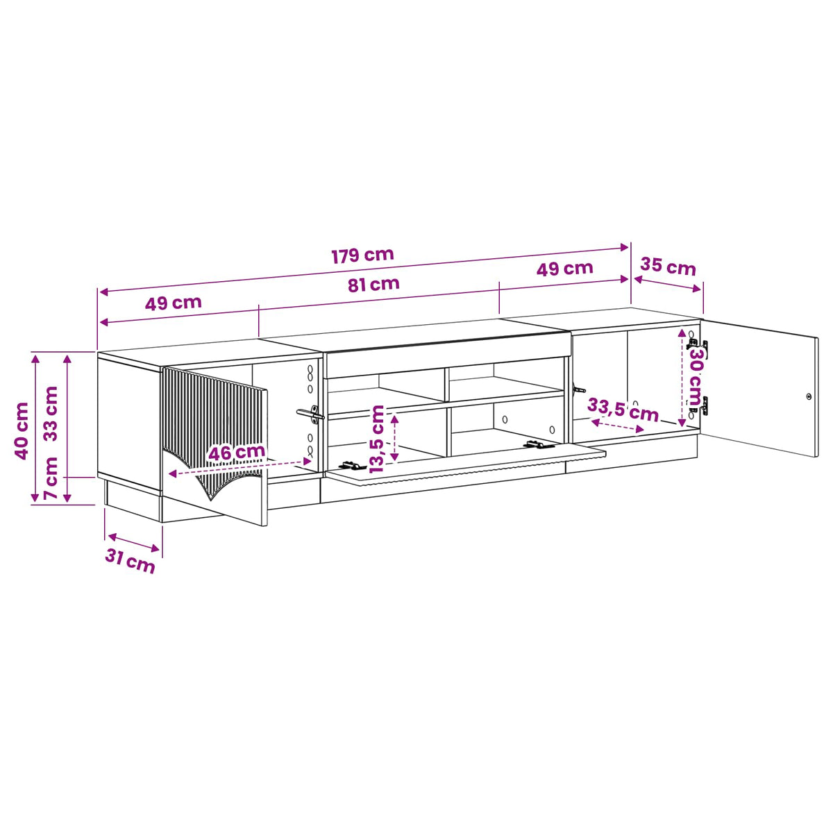 LED TV kabinet HOORN 3 kom. Staro drvo Konstruirano drvo Siva 81 x 35 x 40 cm