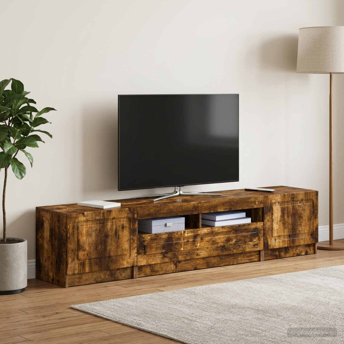 LED TV kabinet UTRECHT 3 kom. Dimljeni hrast Konstruirano drvo Smeđa 100 x 35 x 40 cm