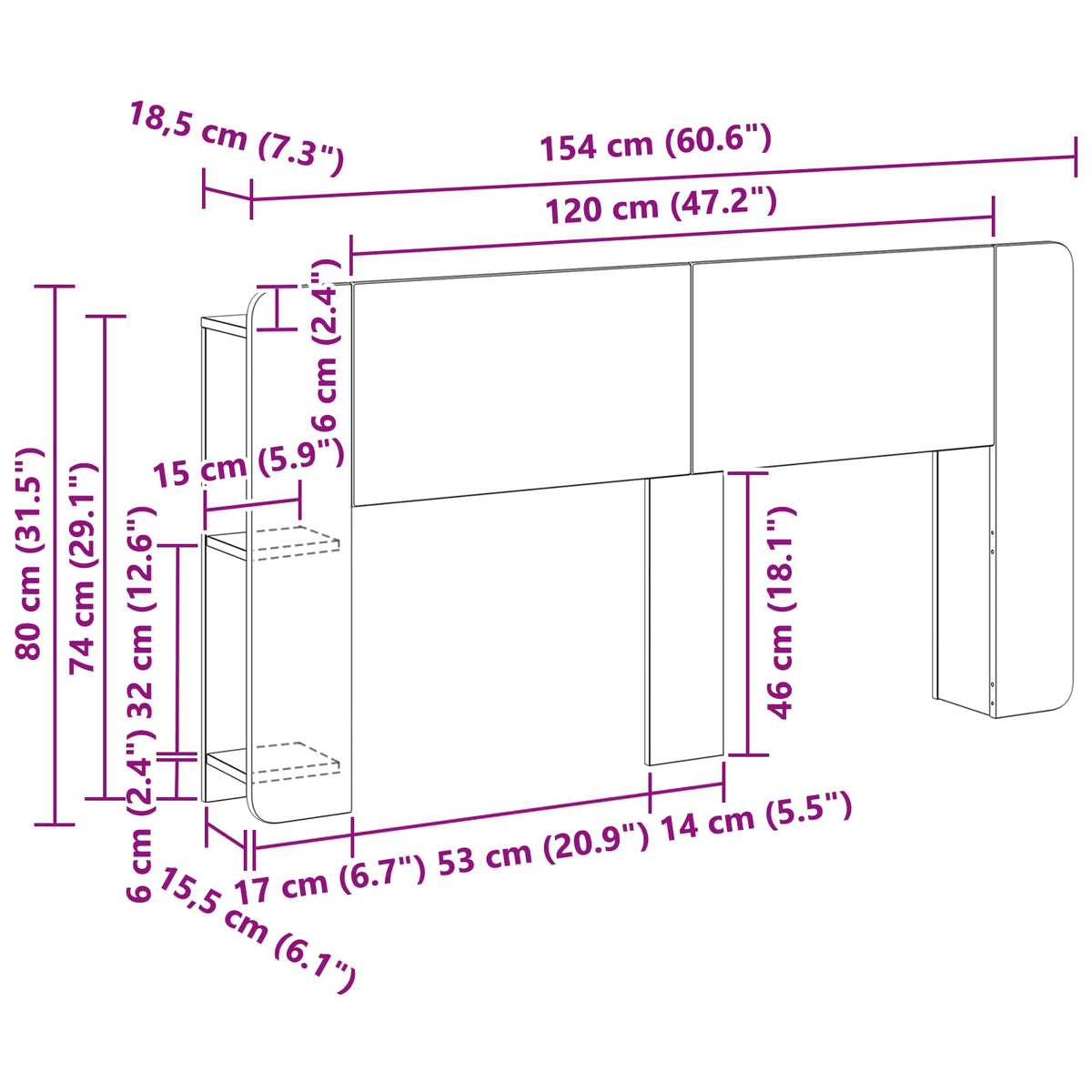 Glava kreveta s ormarićem Hrast artisan 140 cm