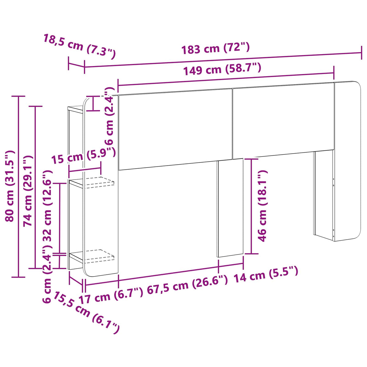 Glava kreveta s ormarićem Hrast artisan 160 cm