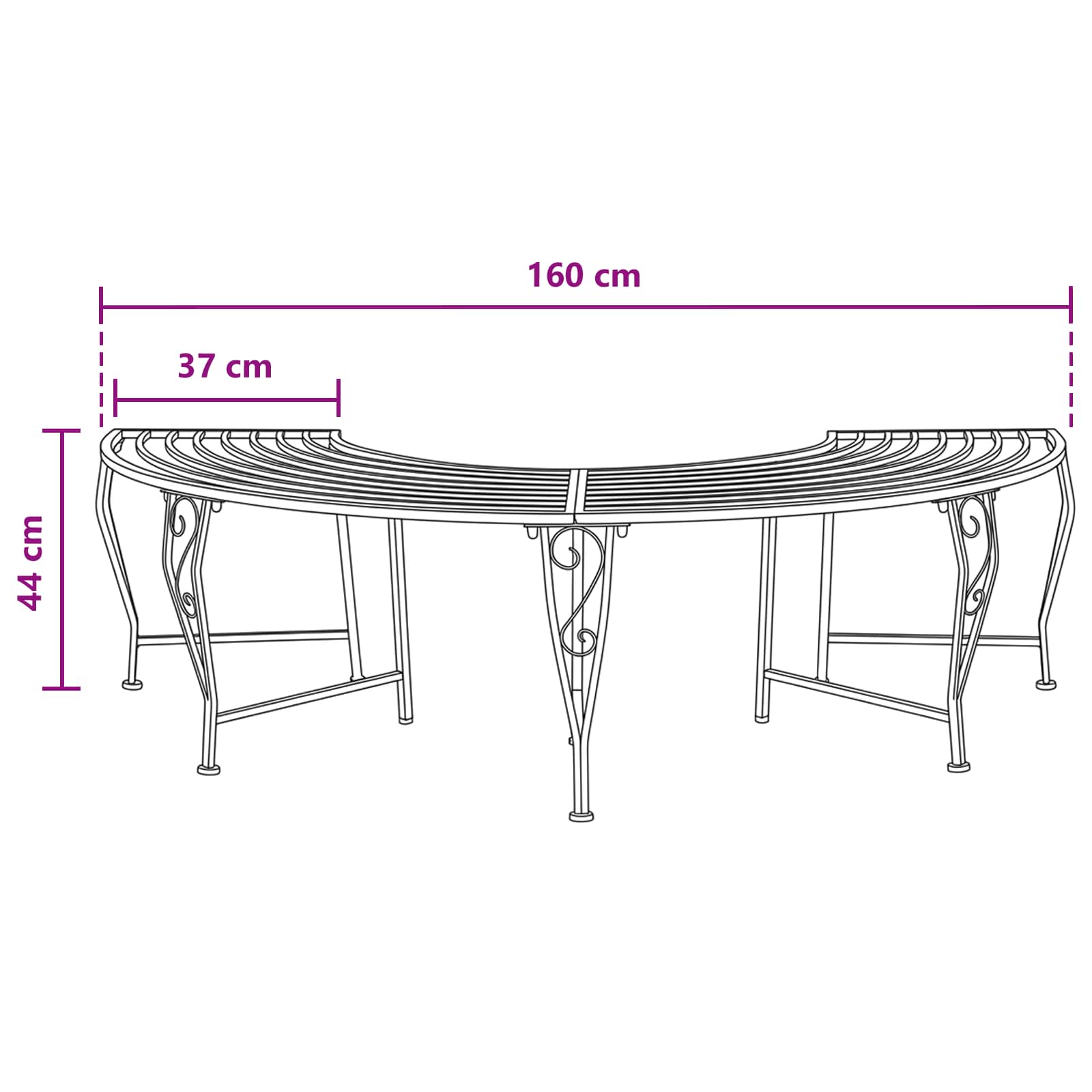 Klupa pod drvetom 4-Broj sjedala 160 x 80 x 44 cm Čelik