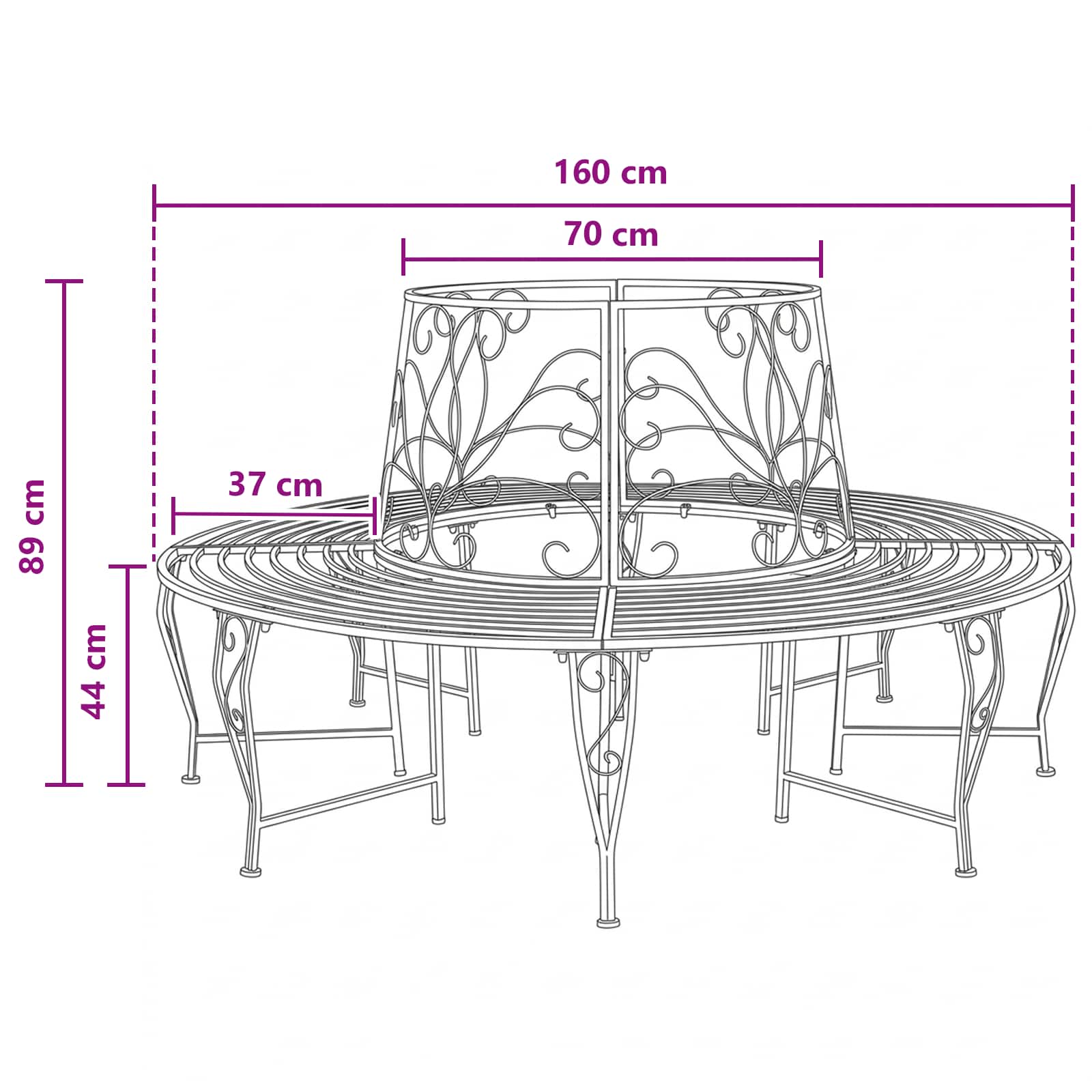 Klupa pod drvetom 8-Broj sjedala Ø 160 x 89 cm Čelik Crna