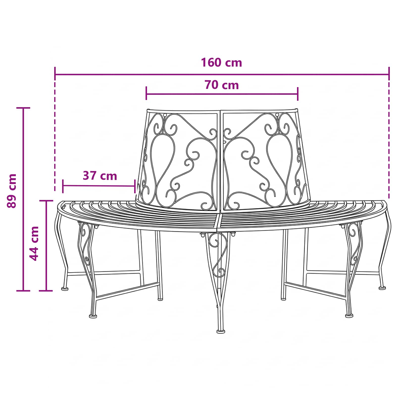 Klupa pod drvetom 4-Broj sjedala 160 x 80 x 89 cm Čelik
