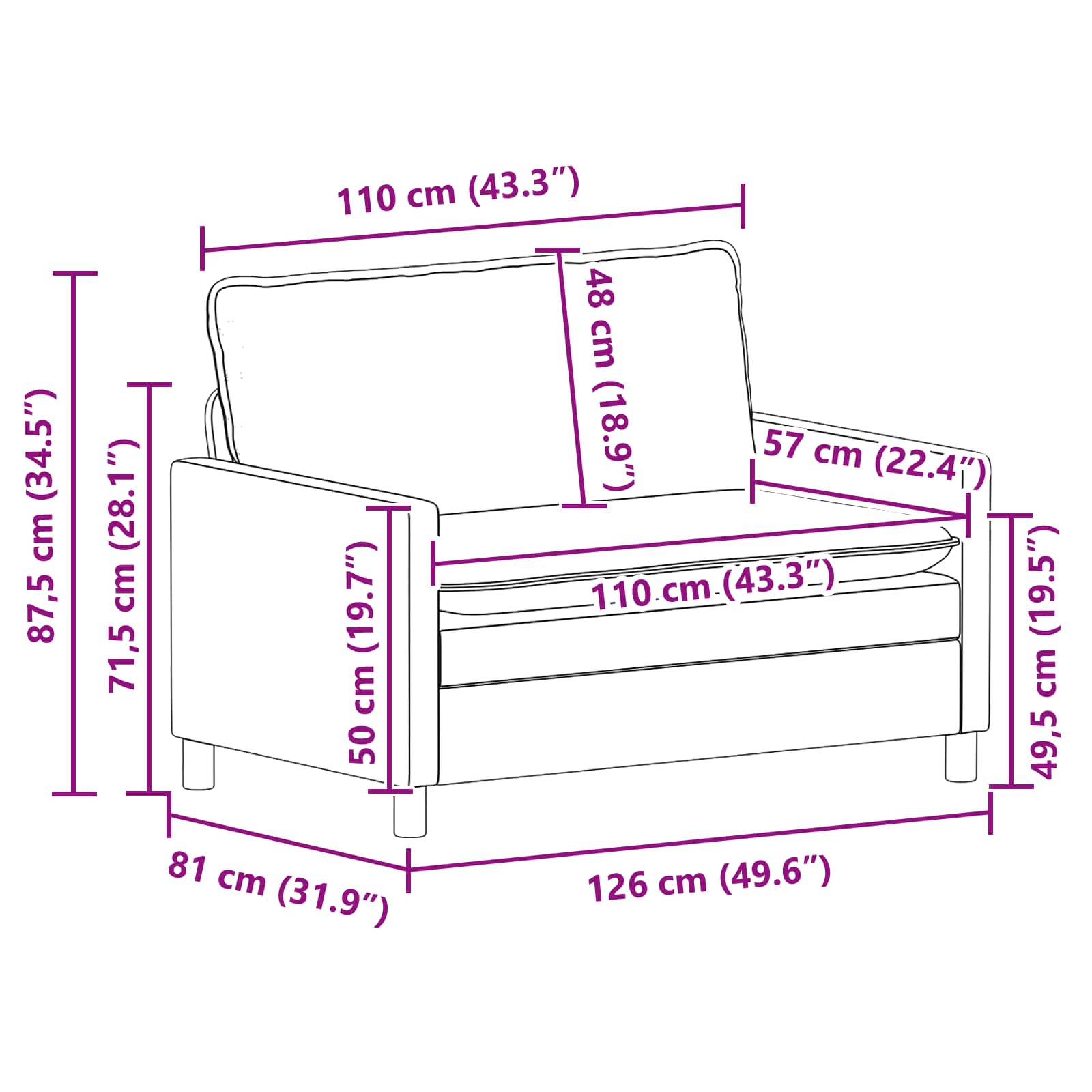 Set sofe 2 pcs Svjetlosiva Tkanina