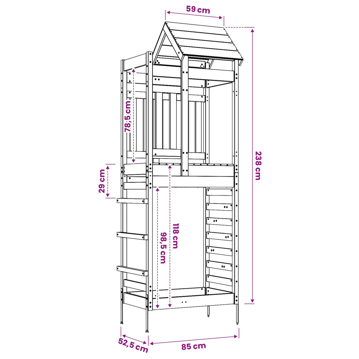 Igraći Toranj Smeđa Solidno Impregnirano Drvo 52,5 x 85 x 238 cm