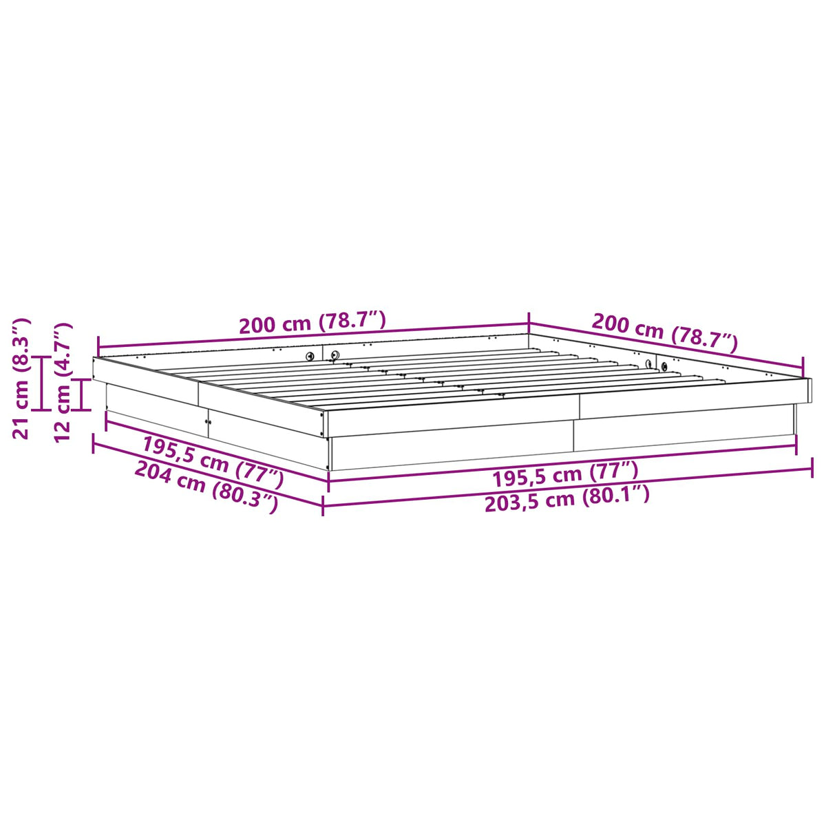 Krevetna konstrukcija Bijela 200 x 200 cm Čvrsto borovo drvo