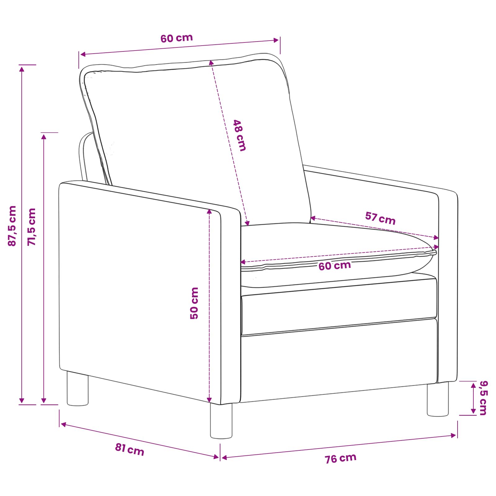 Sofa Zelena 76 x 81 x 87,5 cm Poliester