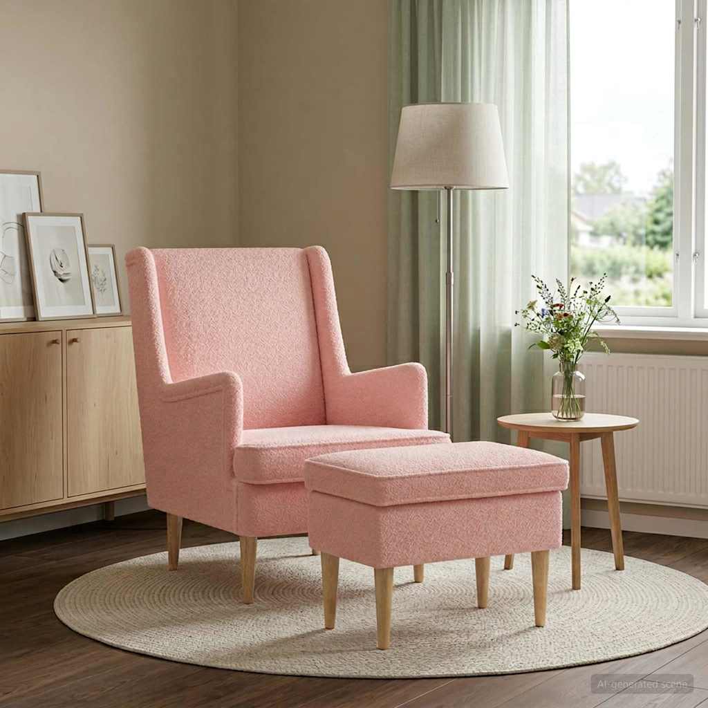Fotelja s footstoolom 2 kom. Ružičasta Bouclé 79 x 79 x 87,5 cm