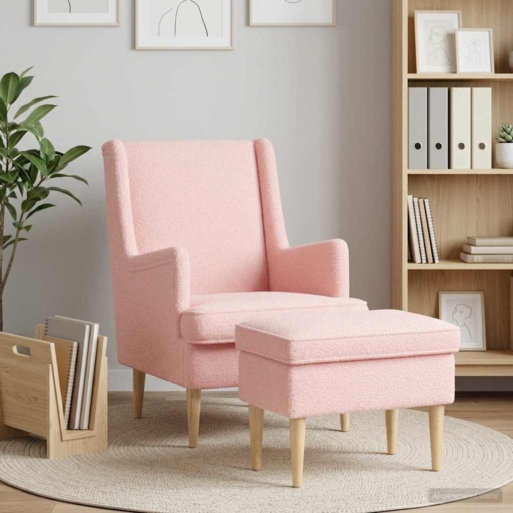 Fotelja s footstoolom 2 kom. Ružičasta Bouclé 79 x 79 x 87,5 cm
