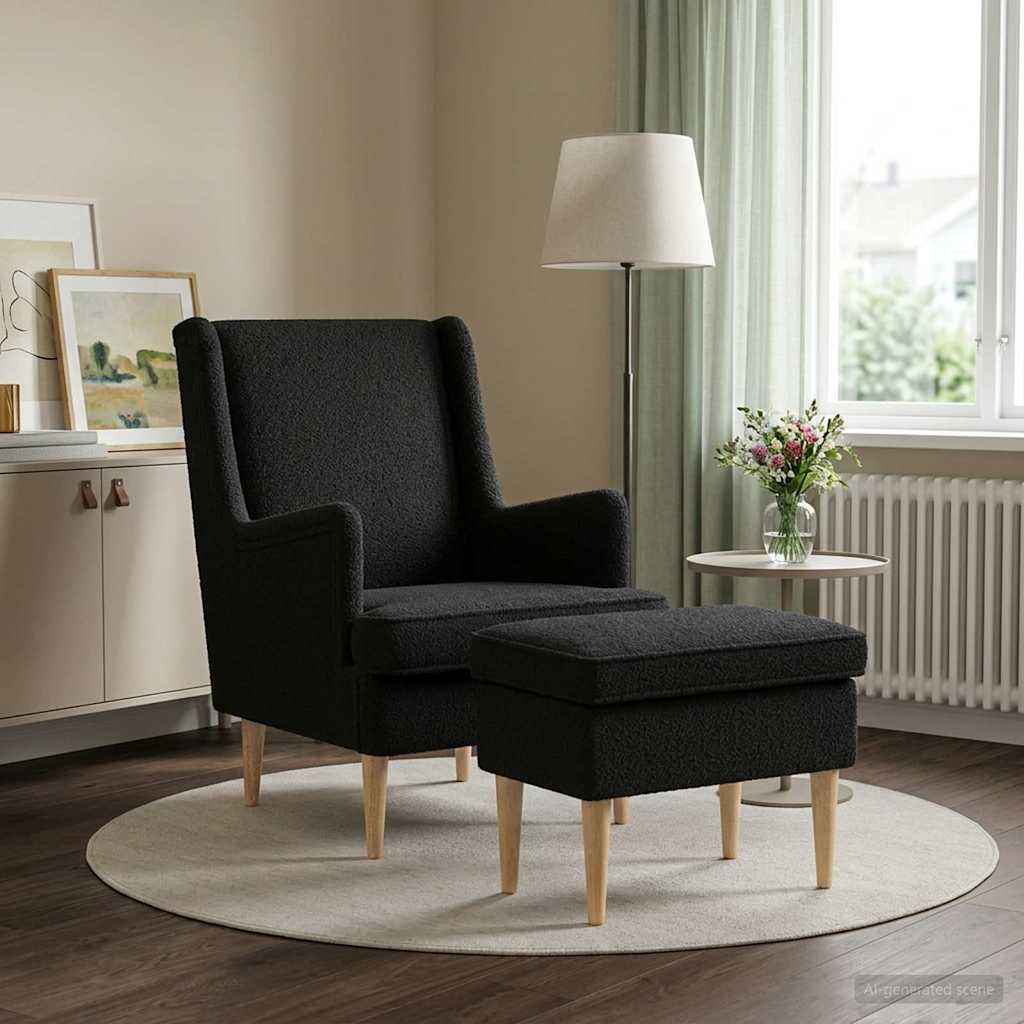Fotelja s footstoolom 2 kom. Crna Bouclé 79 x 79 x 87,5 cm