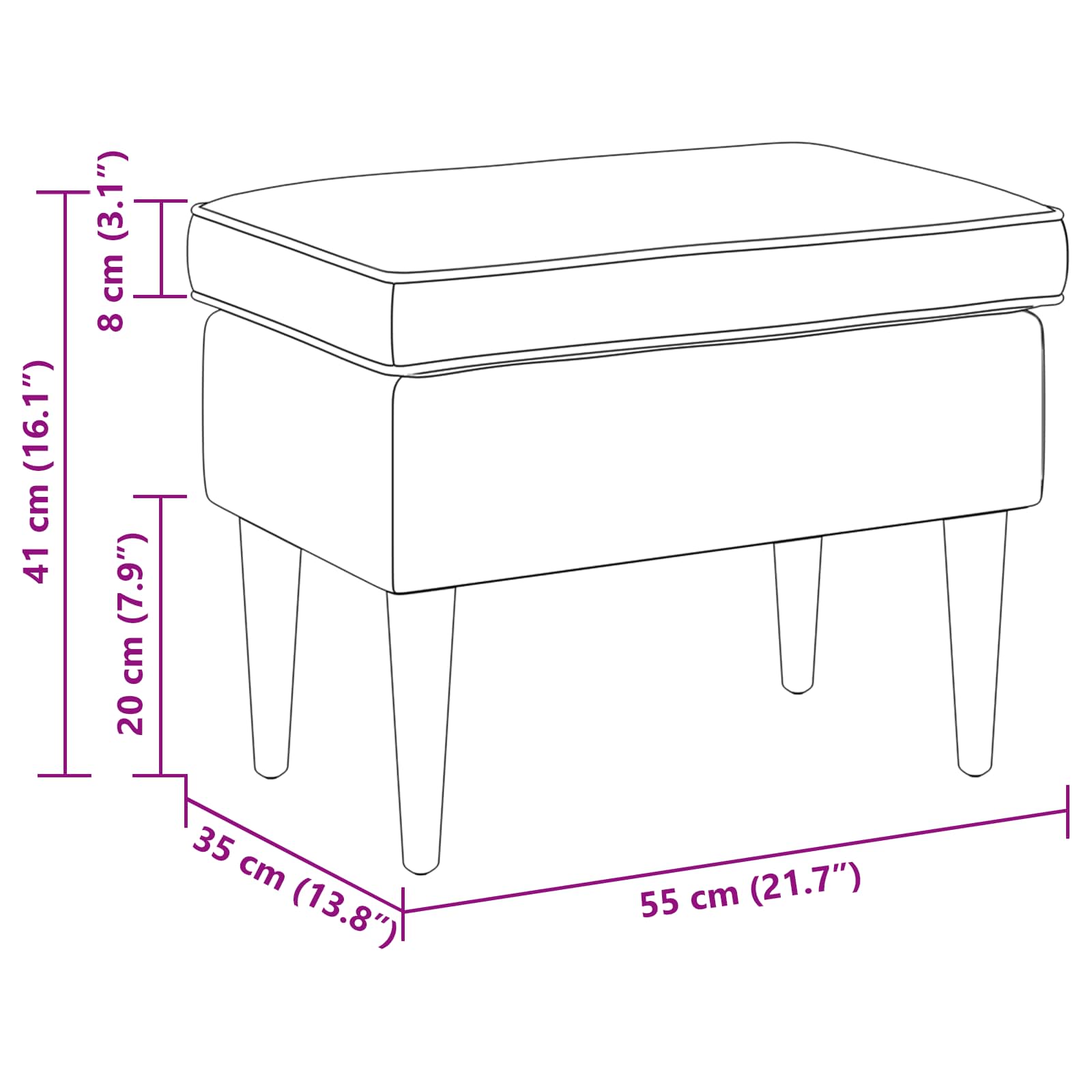 Stolica za noge Crna 55 x 35 x 41 cm Poliester