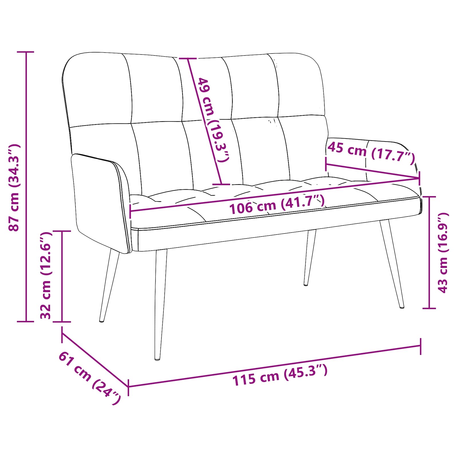 Sofa za dvije osobe Tamnosiva 115 x 61 x 87 cm Tkanina