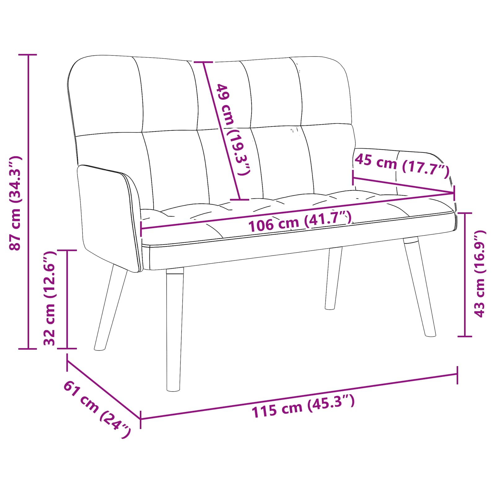 Sofa za dvije osobe Tamnozelena 115 x 61 x 87 cm Baršun