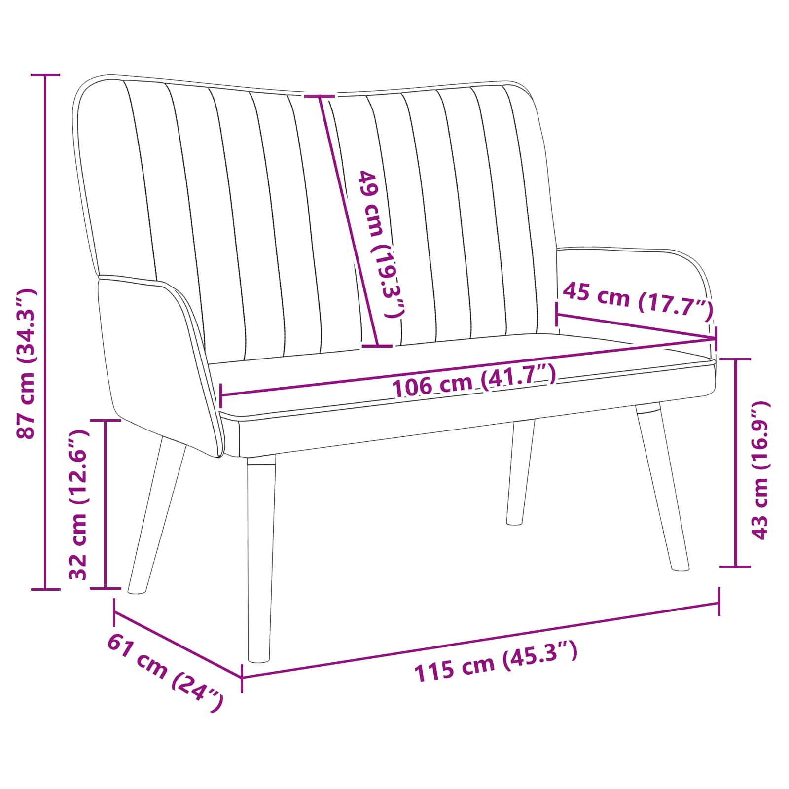Sofa za dvije osobe Crna 115 x 61 x 87 cm Baršun