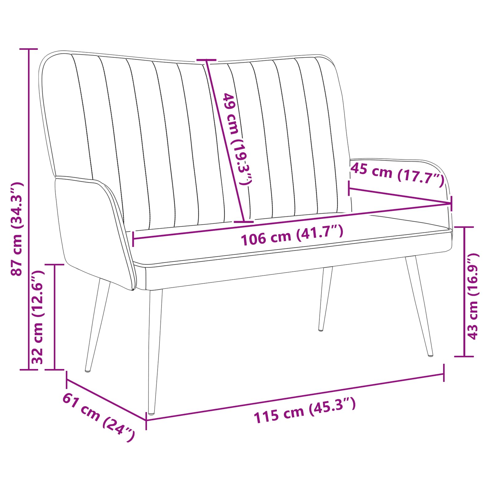 Sofa za dvije osobe Svjetlosiva 115 x 61 x 87 cm Baršun