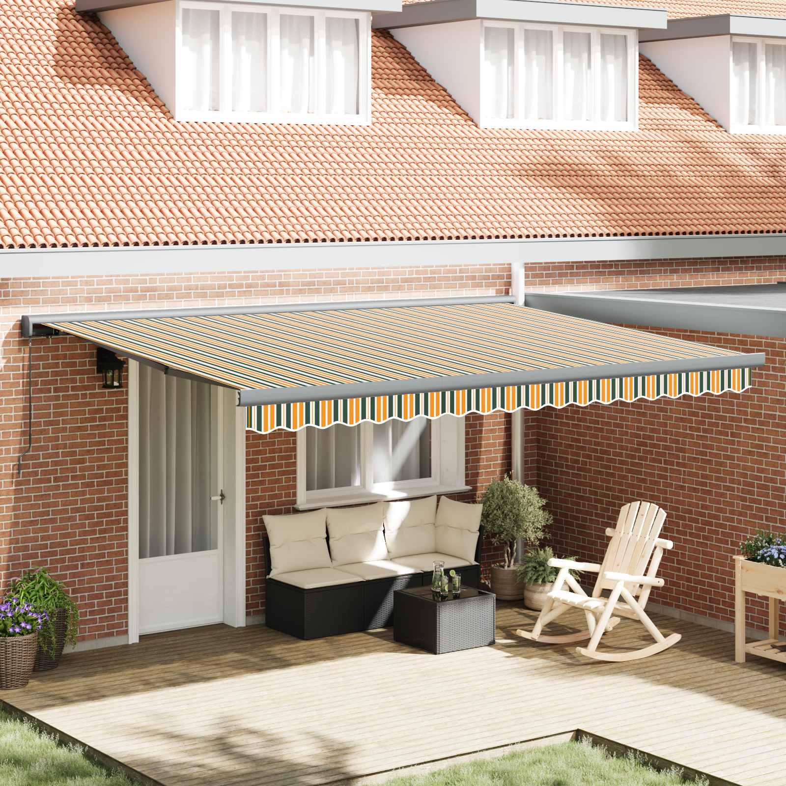 Skrovita tenda Zelena i žuta 4 × 3 m Platno i Aluminij