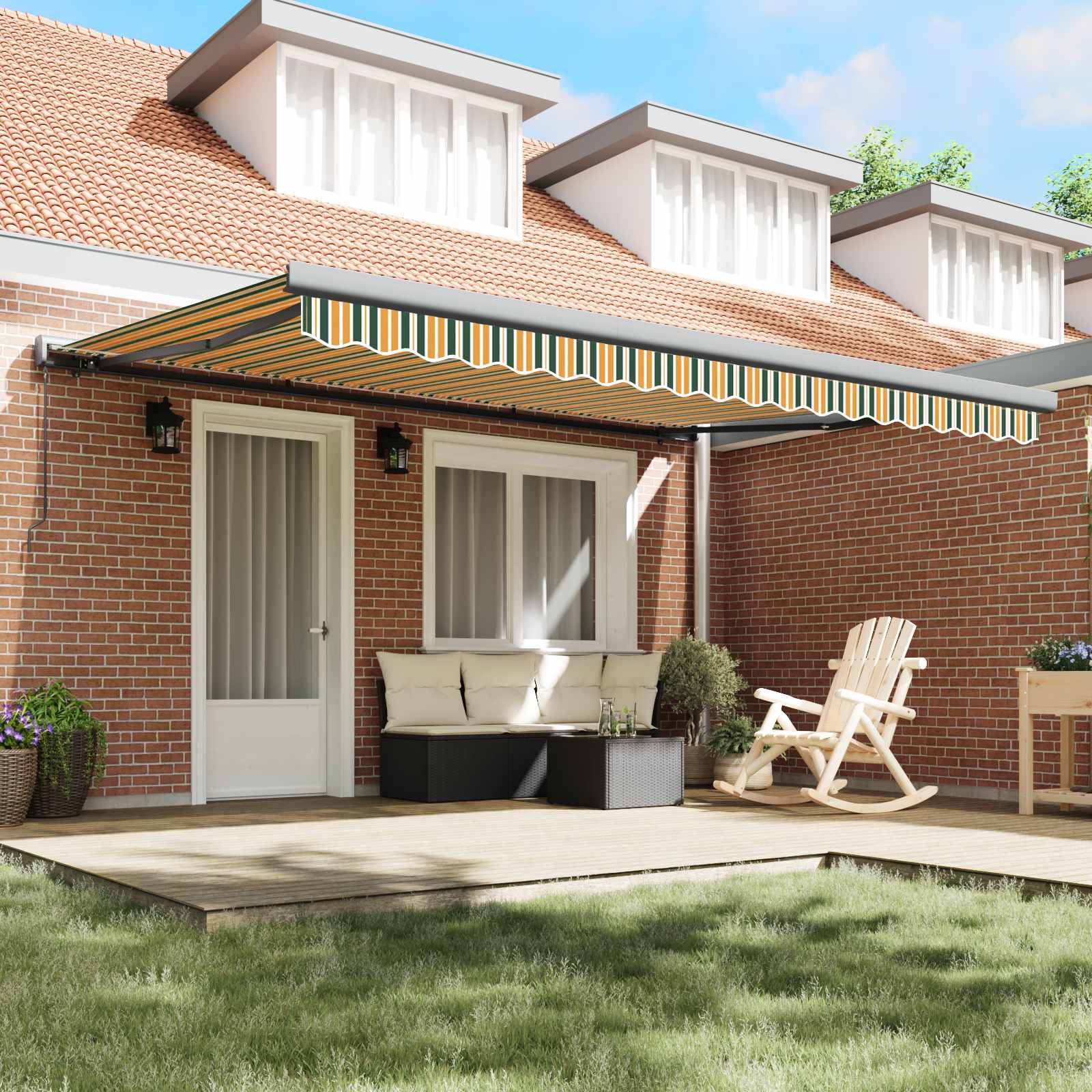 Skrovita tenda Zelena i žuta 4 × 3 m Platno i Aluminij