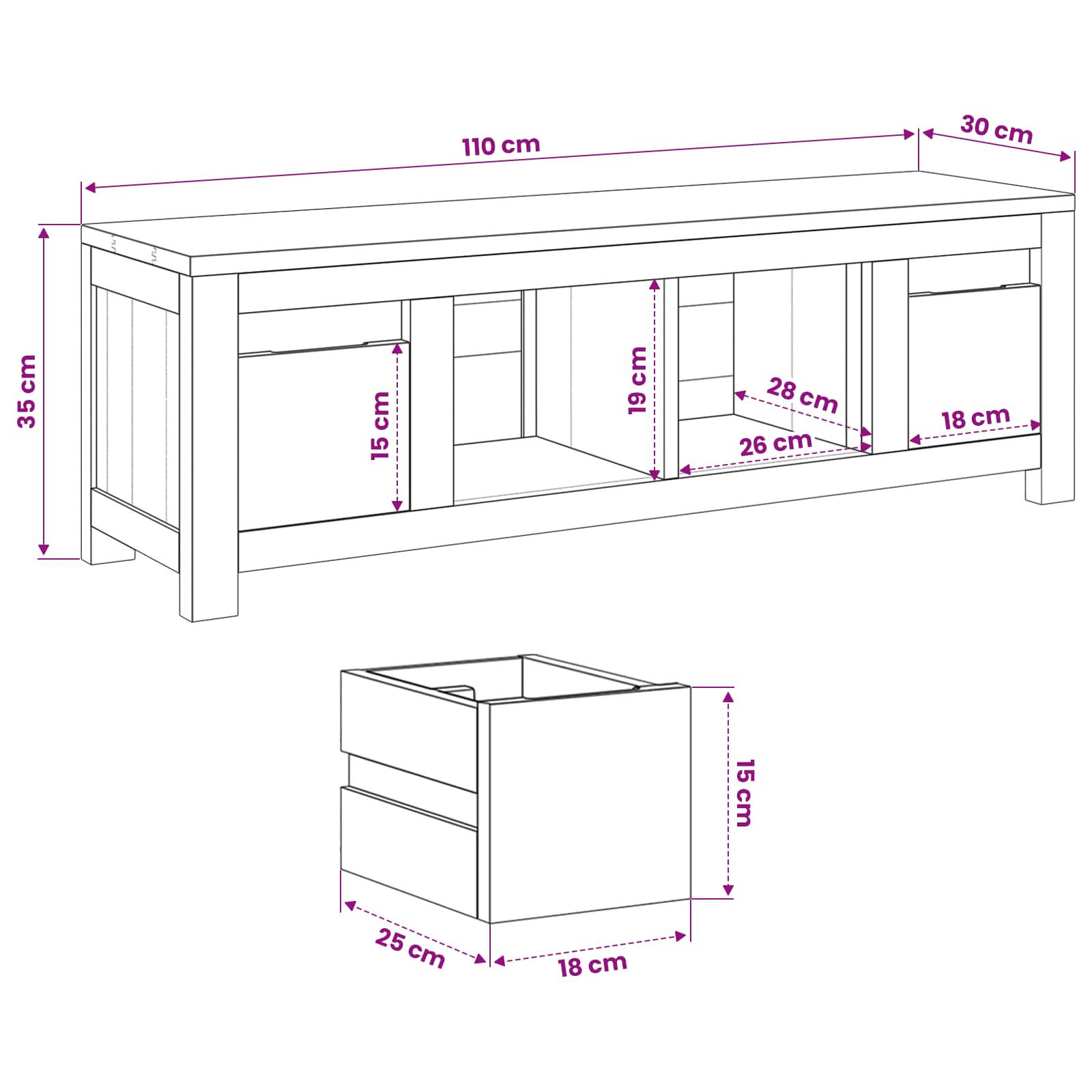 TV ormar 110 x 30 x 35 cm Prirodna Čvrsto teak drvo