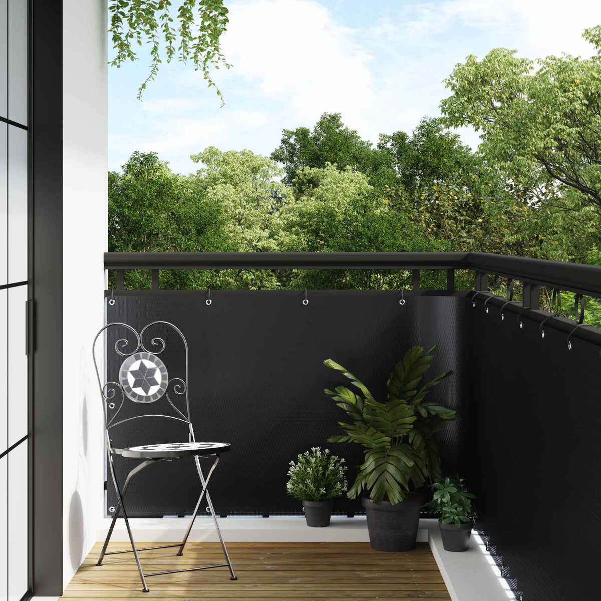 Ekran za balkon s rupama 600 x 100 cm poliratan Crna