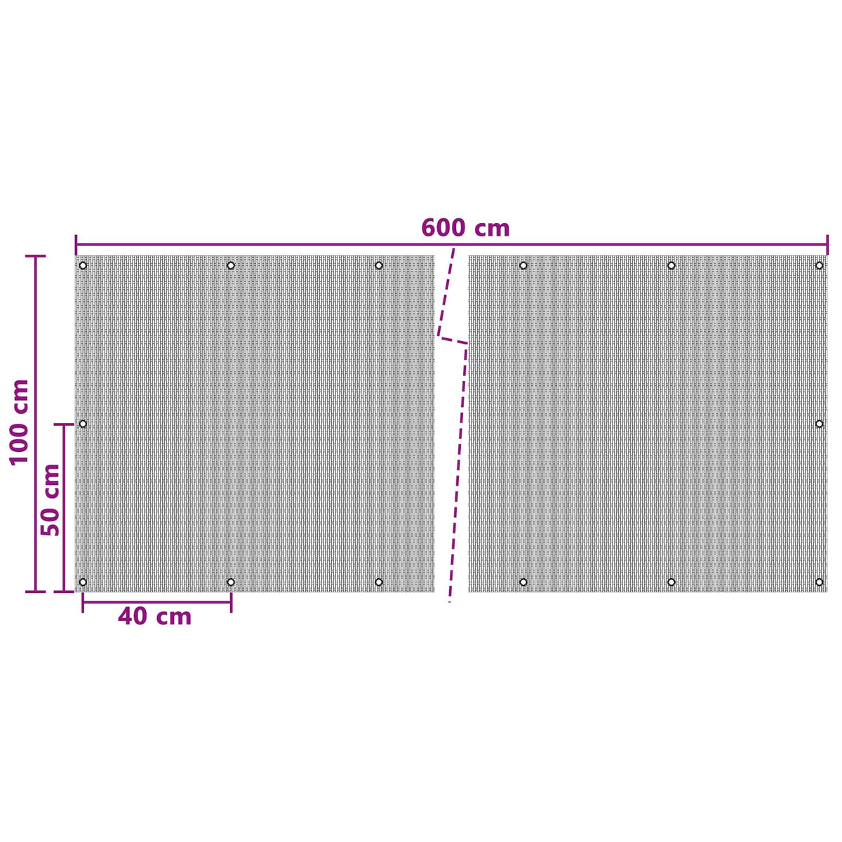Ekran za balkon s rupama 600 x 100 cm poliratan Crna