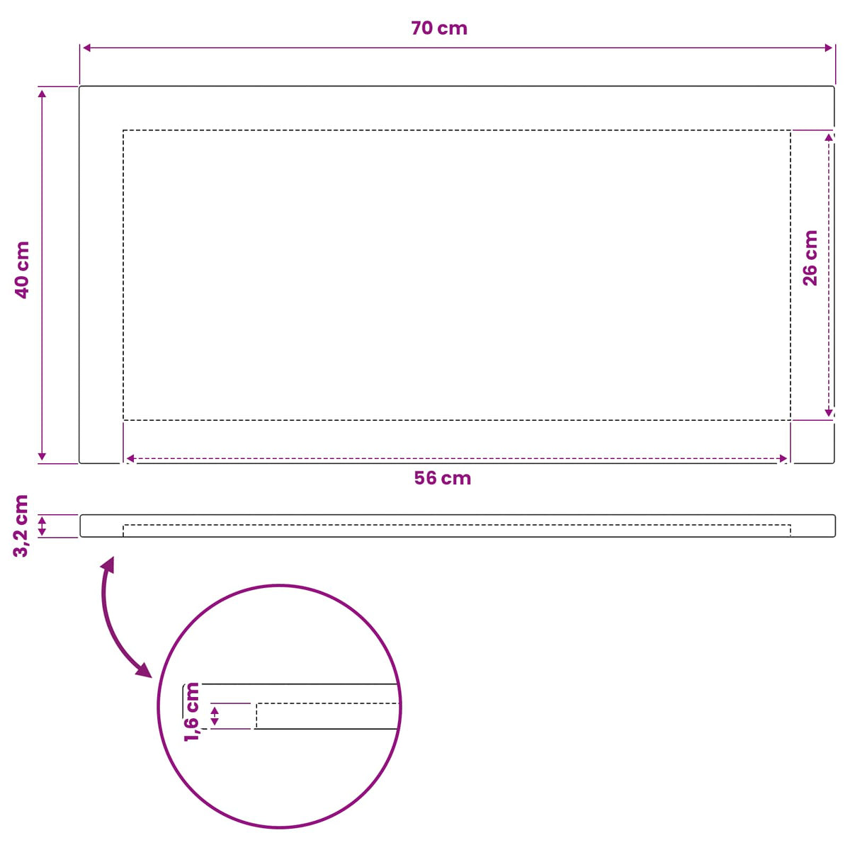 Pravokutni stolni vrh 70 x 40 x 3,2 cm Pravokutni