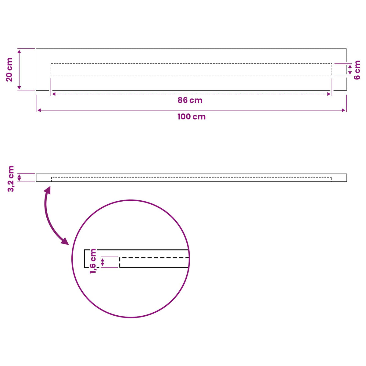 Pravokutni stolni vrh 100 x 20 x 3,2 cm Pravokutni