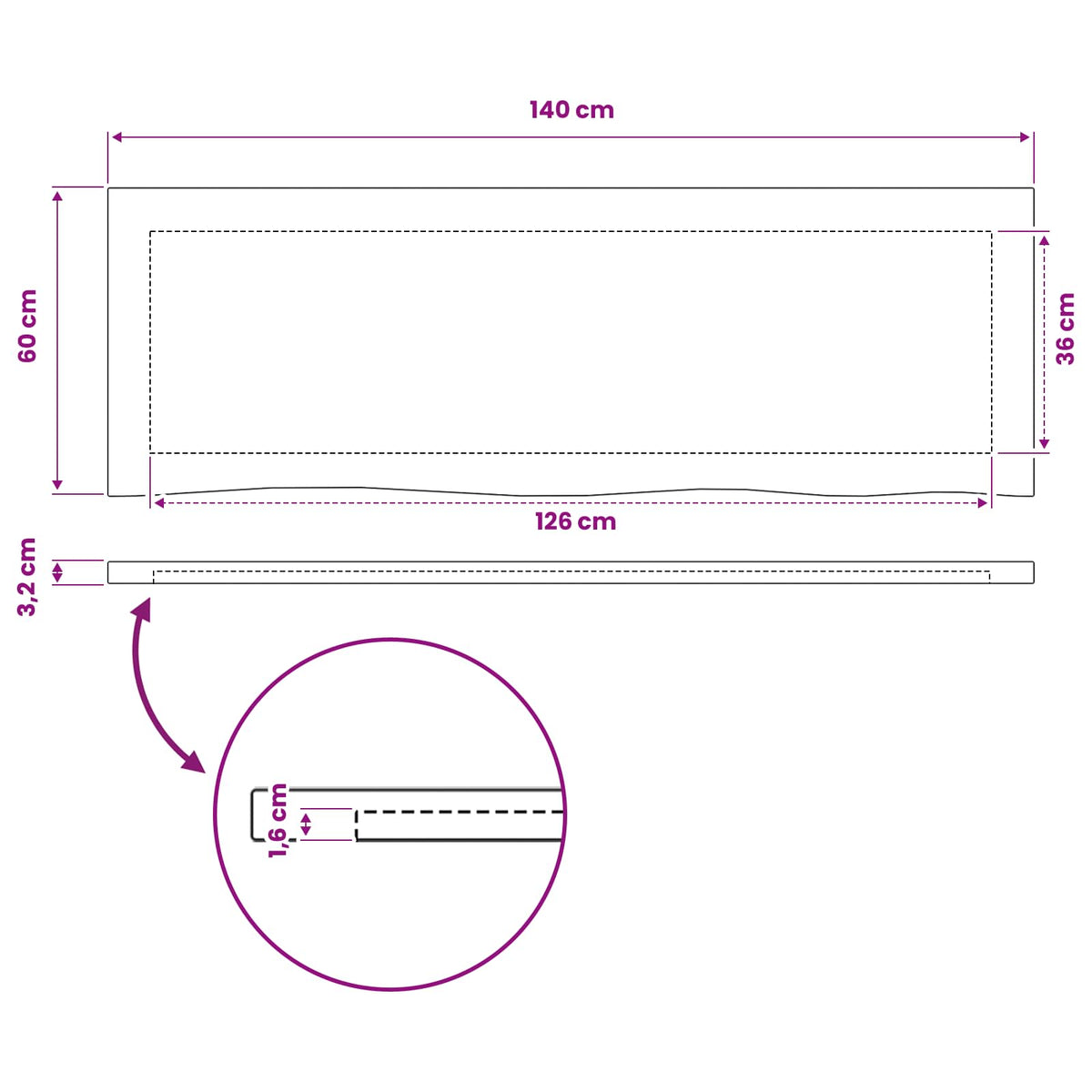 Pravokutni stolni vrh 140 x 50 x 3,2 cm Pravokutni