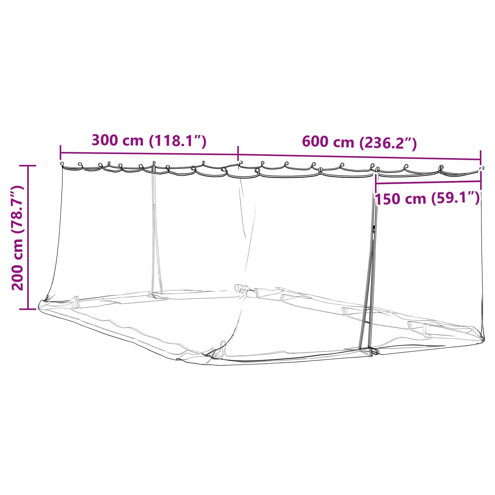 Mreža protiv komaraca za gazebo 220 mesh Crna 6 x 3 x 2 m