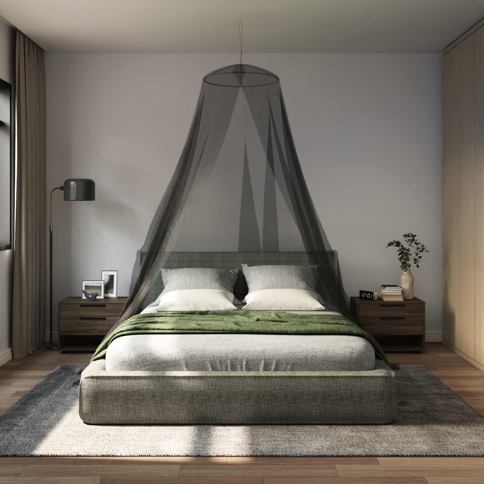 Mreža za komarce za krevet 156 mesh Crna Ø56 x 220 cm Poliester