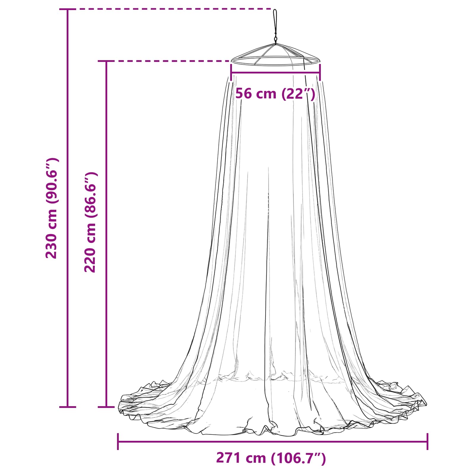 Mreža za komarce za krevet 156 mesh Crna Ø56 x 220 cm Poliester
