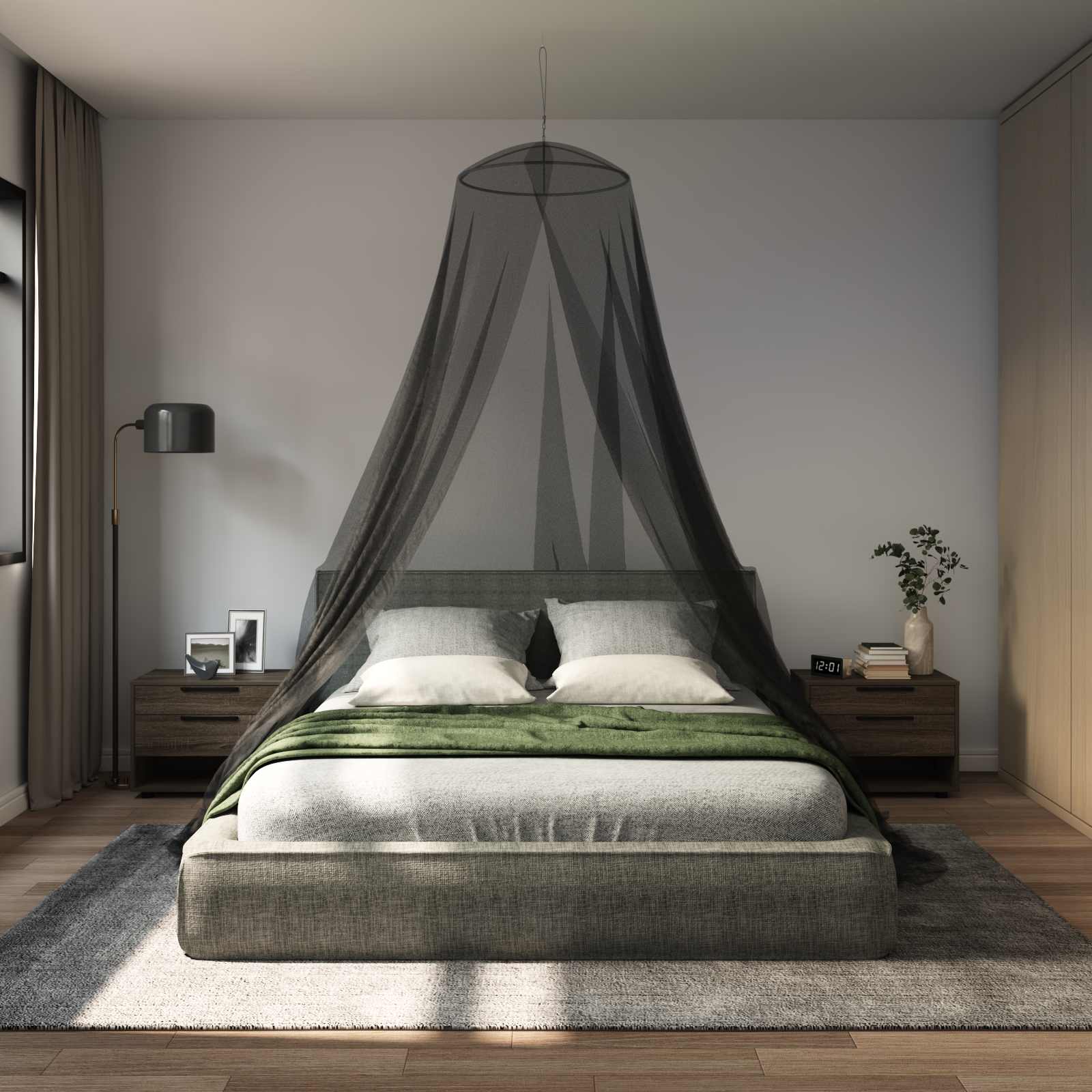 Mreža za komarce za krevet 156 mesh Crna Ø56 x 220 cm Poliester