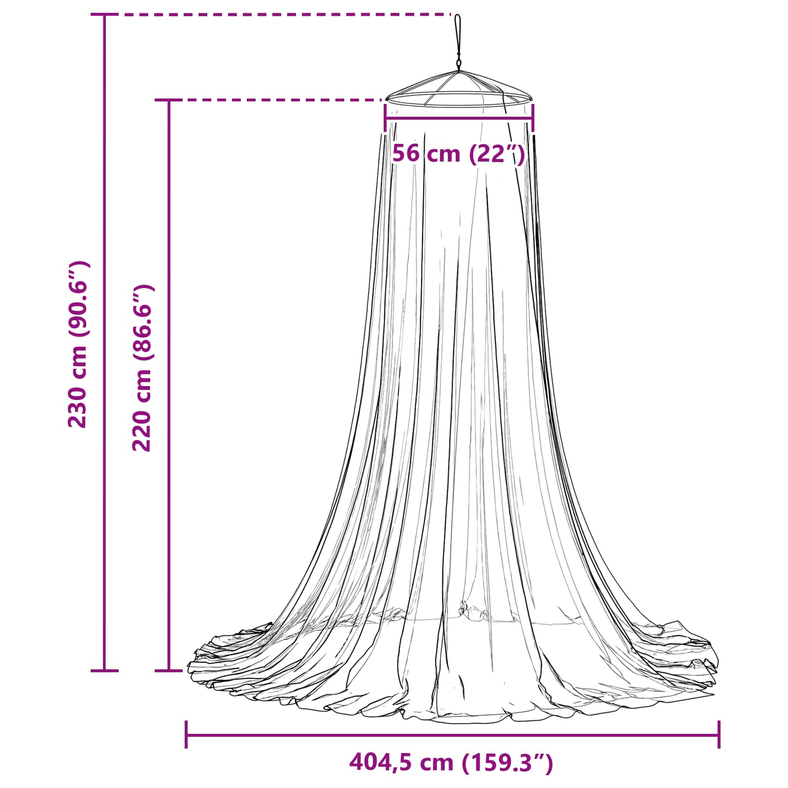 Mreža za komarce za krevet 156 mesh Crna Ø56 x 220 cm Poliester