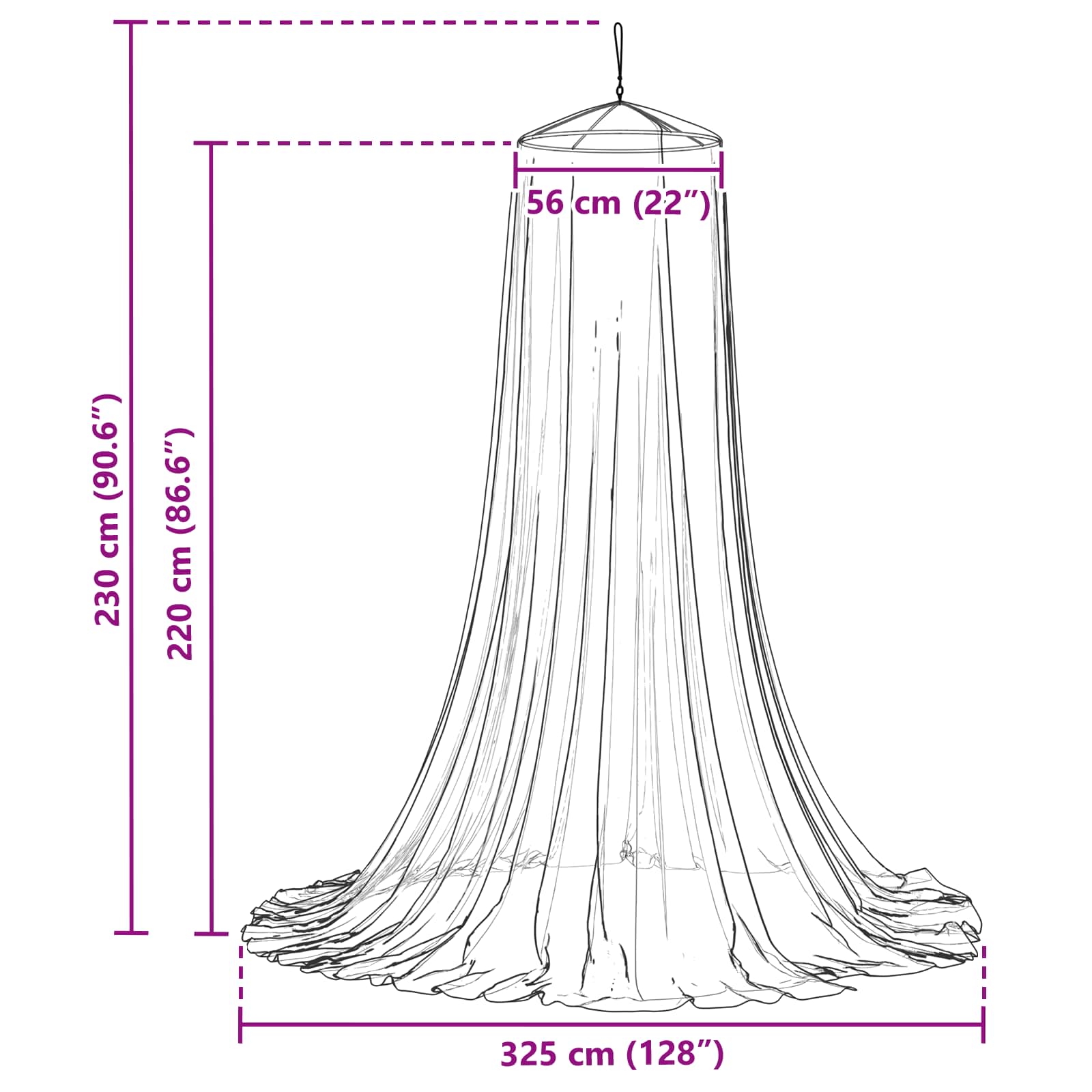 Mreža za komarce za krevet 3 pcs 156 mesh Crna Ø56 x 220 cm