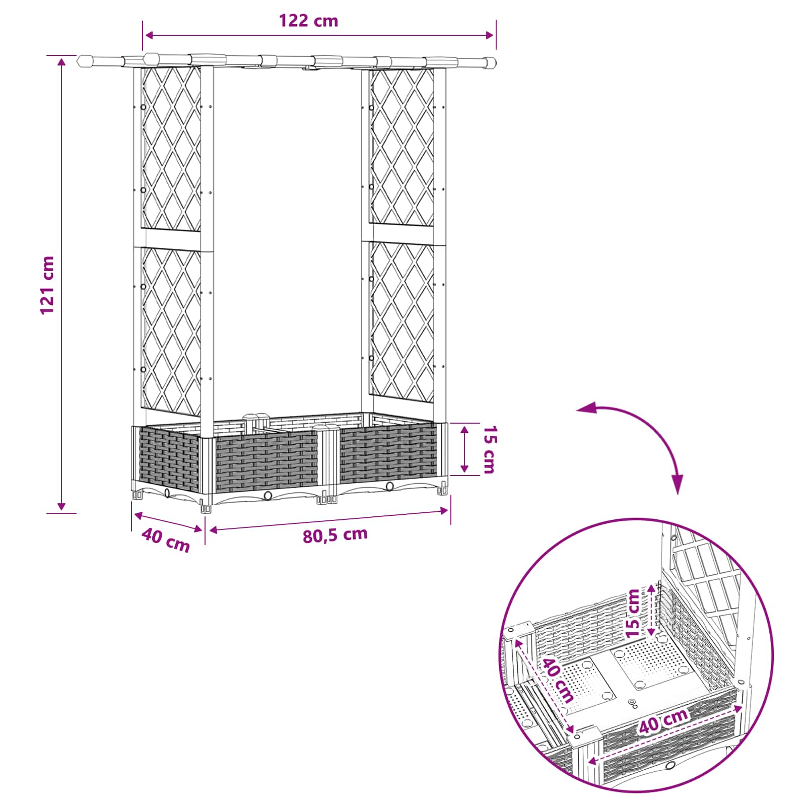 Povišeni krevet s mrežom i krovom Crna 124 x 40 x 123 cm PP