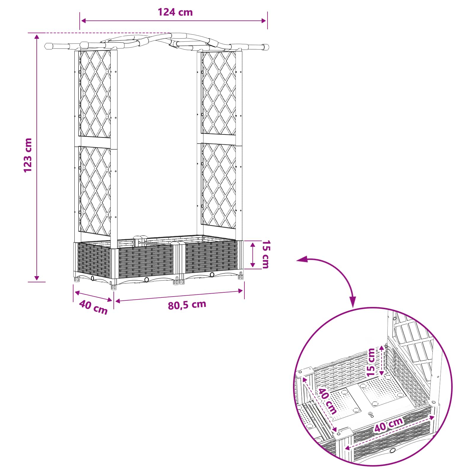 Povišeni krevet s mrežom i krovom Sivi 124 x 40 x 125 cm PP