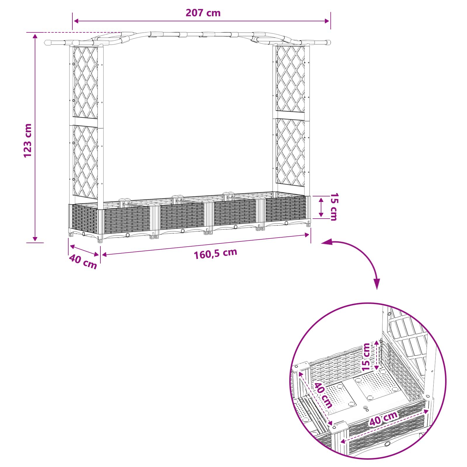 Povišeni krevet s mrežom i krovom Sivi 207 x 40 x 126 cm PP