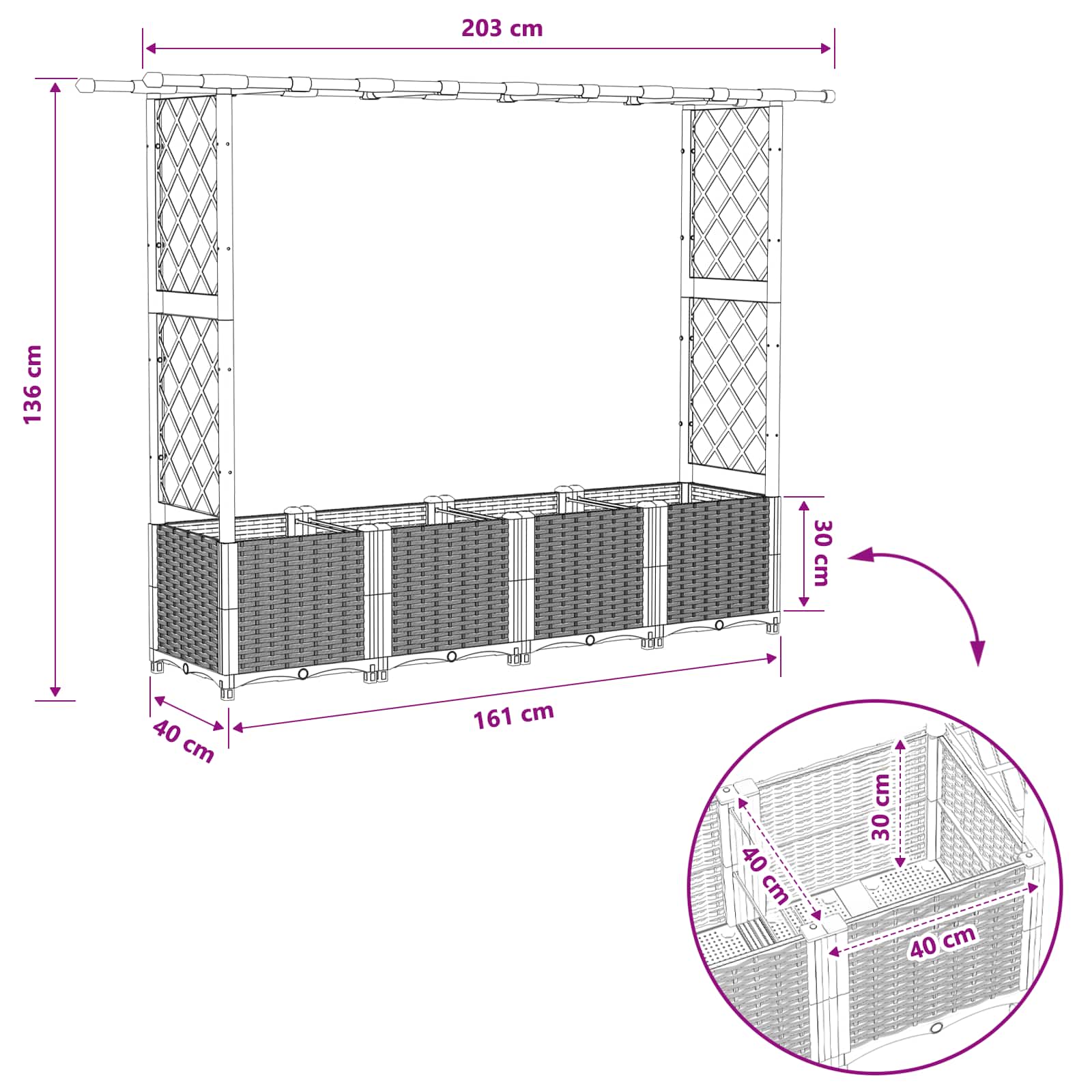 Povišeni krevet s mrežom i krovom Siva 203 x 40 x 138 cm PP