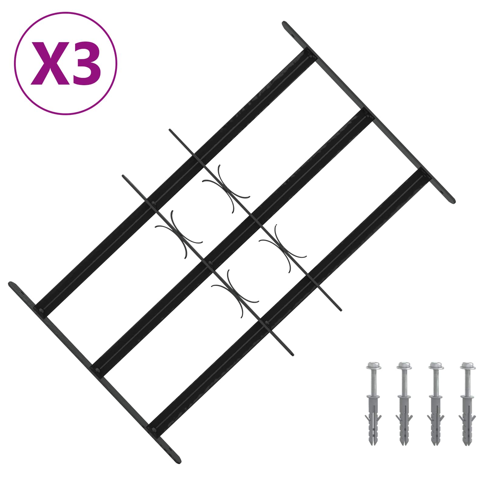 Sigurnosna rešetka za prozore s 3 poprečna okvira 3 pcs