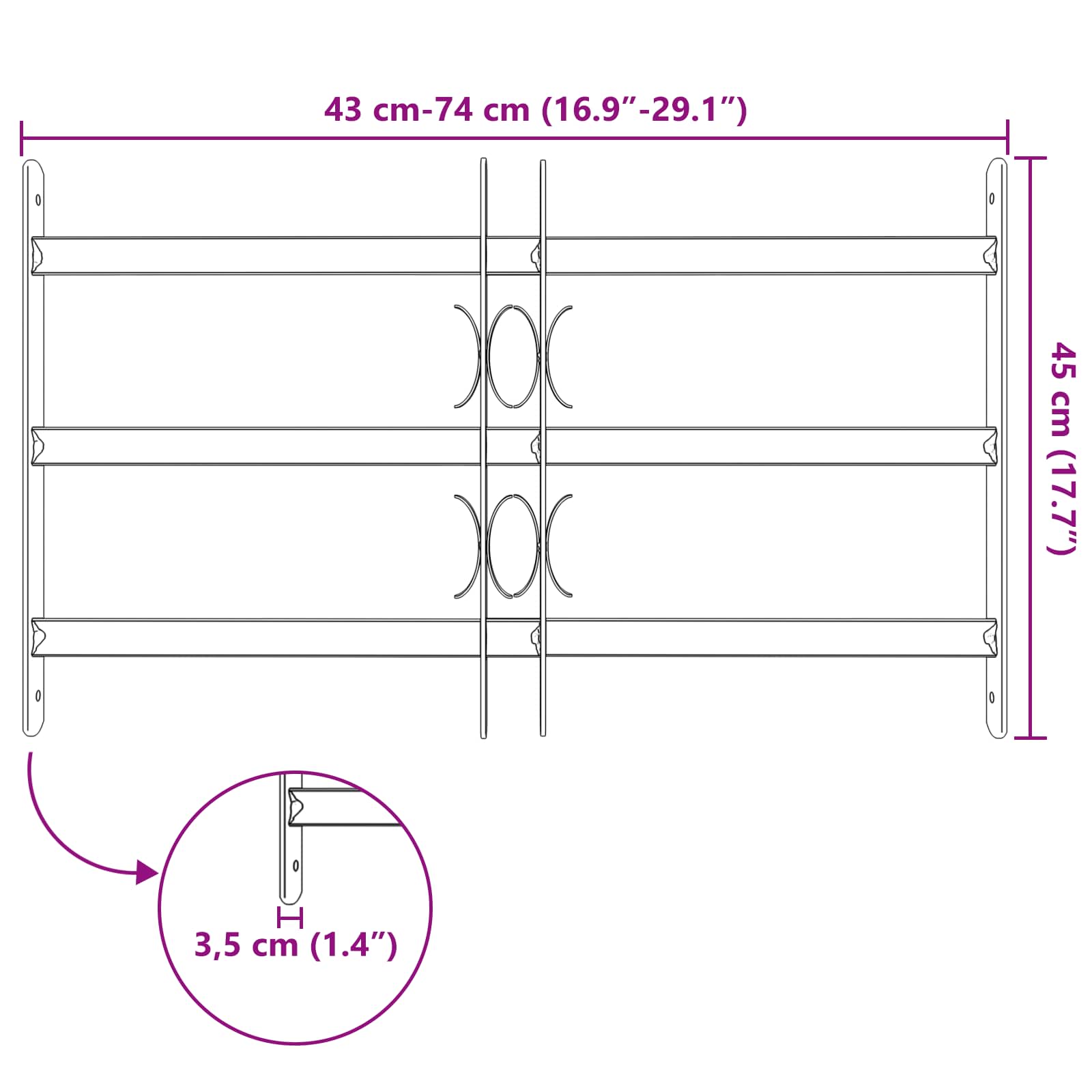 Sigurnosna rešetka za prozore s 3 poprečna okvira 3 pcs