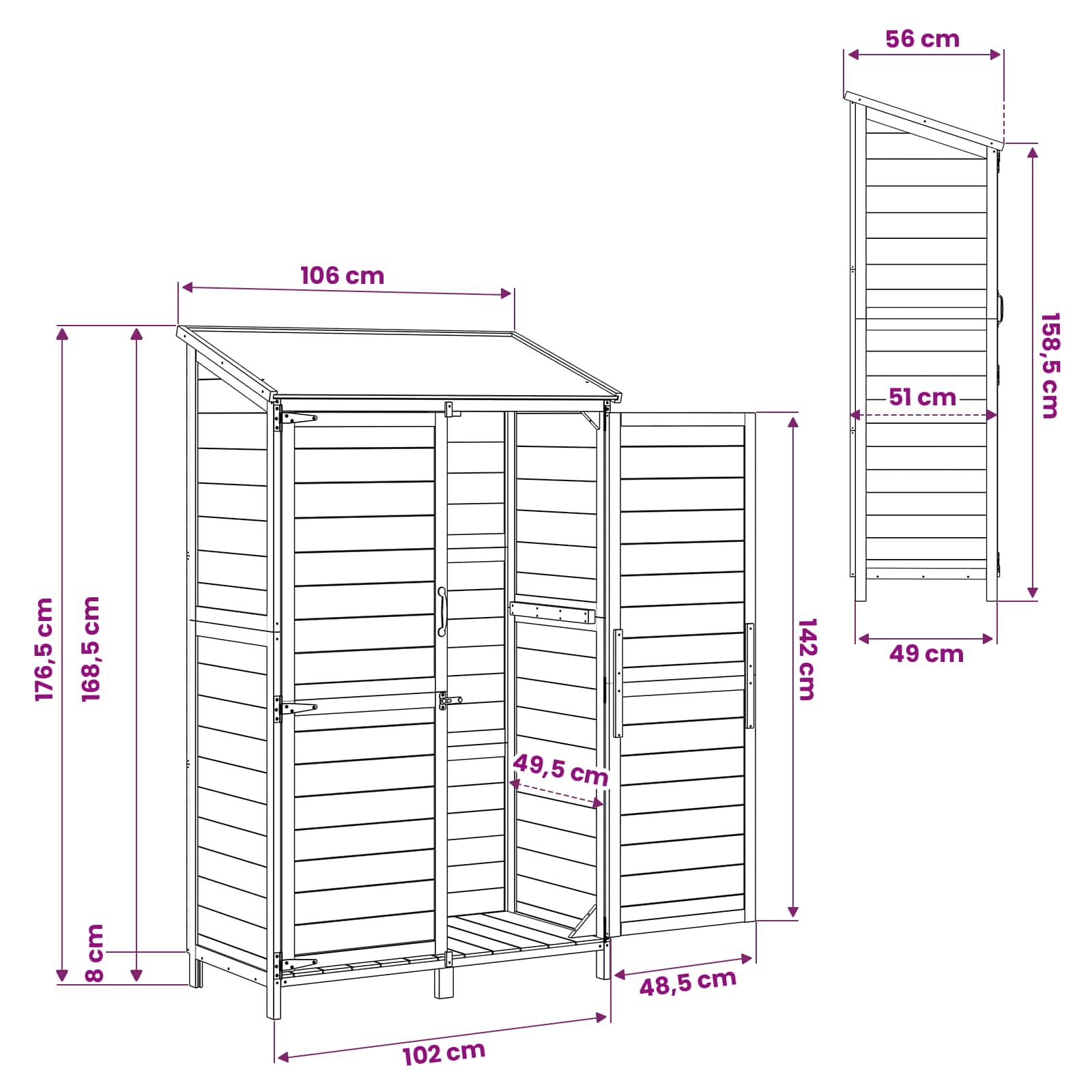 Vrtna Šupa s krovom Smeđa 106,5 x 56 x 176 cm Čvrsto drvo jele