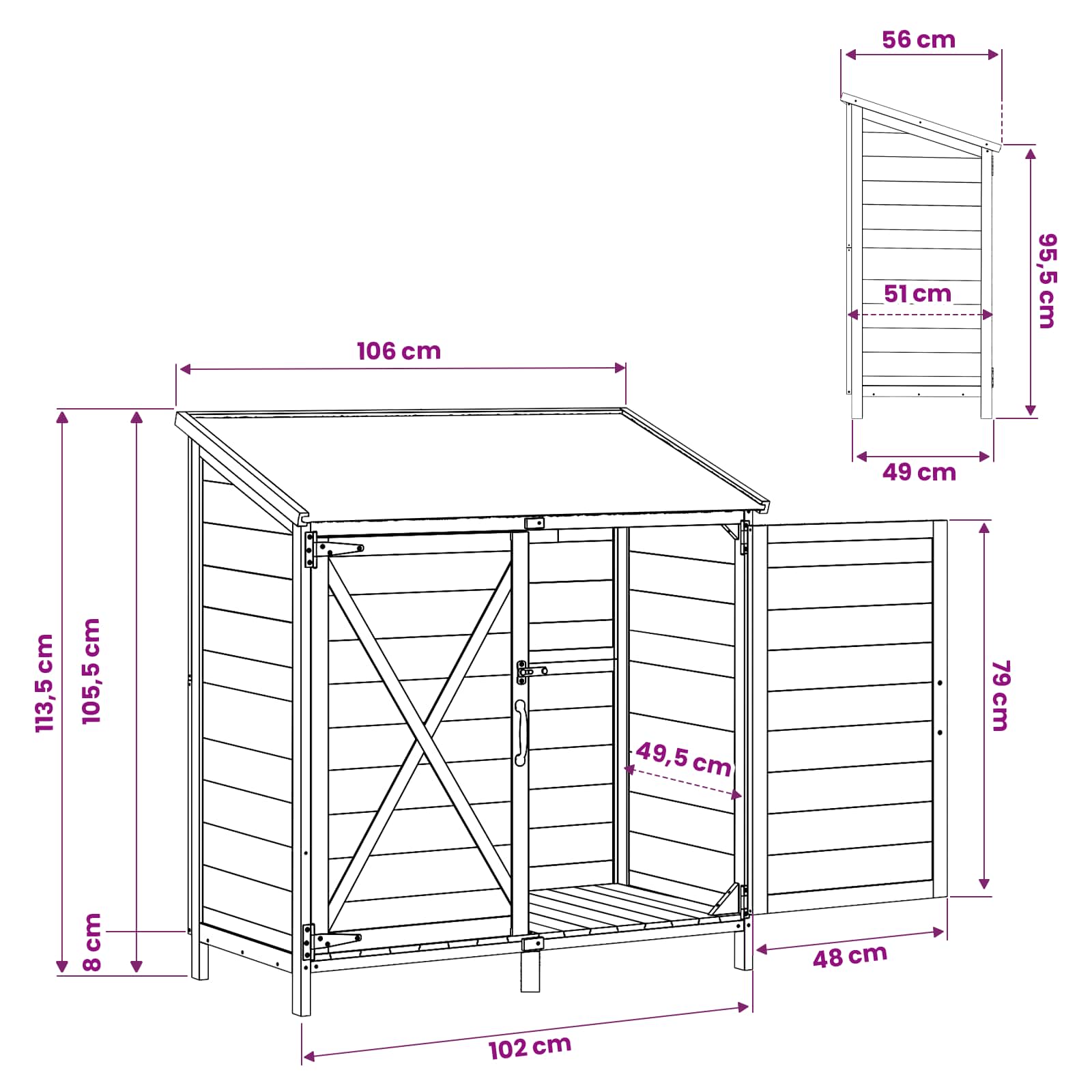 Vrtna Šupa s krovom Bijela 106 x 56 x 113,5 cm Čvrsto drvo jele